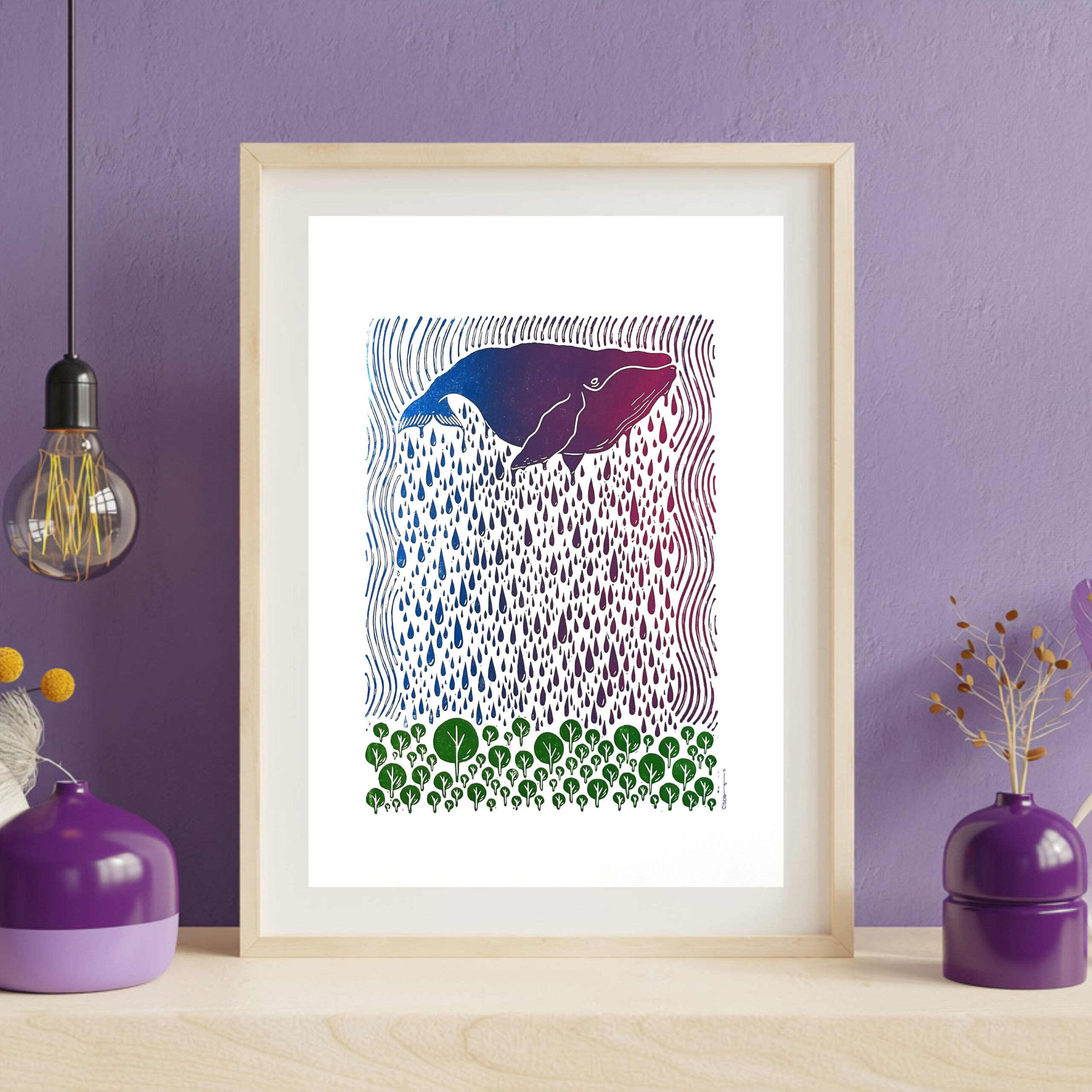 "The Rain" Original hand-carved linocut print - Image 2