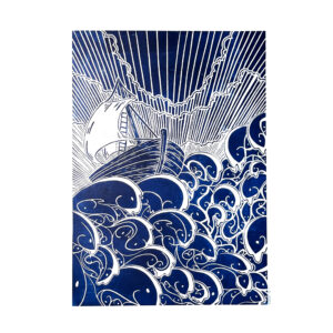 "On the Waves" Original hand-carved linocut print